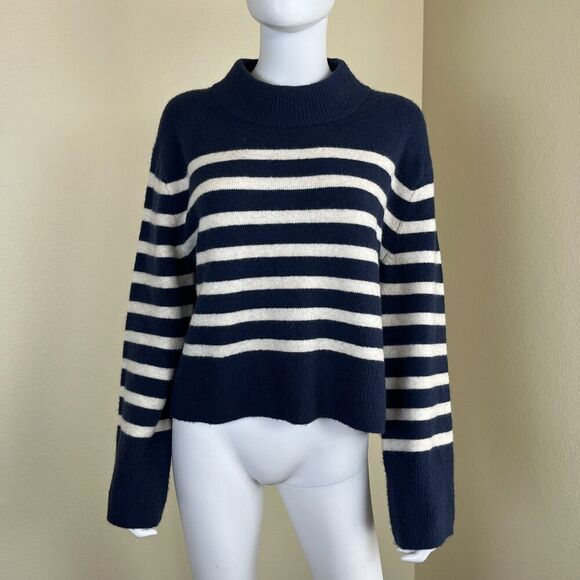J Crew Women Size S Striped Chunky Crewneck Sweater Supersoft Yarn Preppy Alpaca - Picture 5 of 15